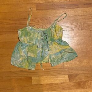 Women's Green and Yellow Tie-Dye Top
